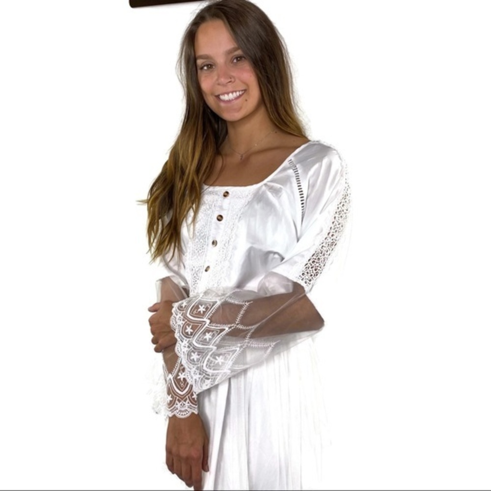 Boho White Wedding or Formal Lace and Tulle Inspired Dress size XL